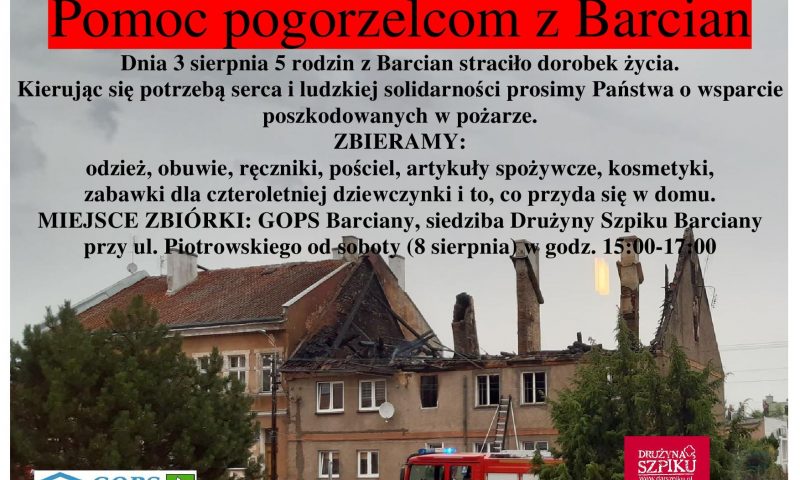 Apelujemy o pomoc pogorzelcom z Barcian