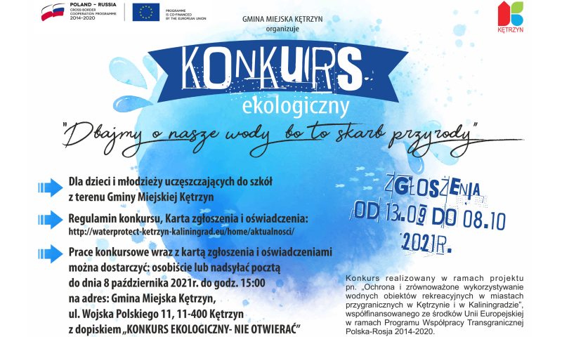 Zapraszamy do udziału w konkursie ekologicznym „Dbajmy o nasze wody, bo to skarb przyrody”