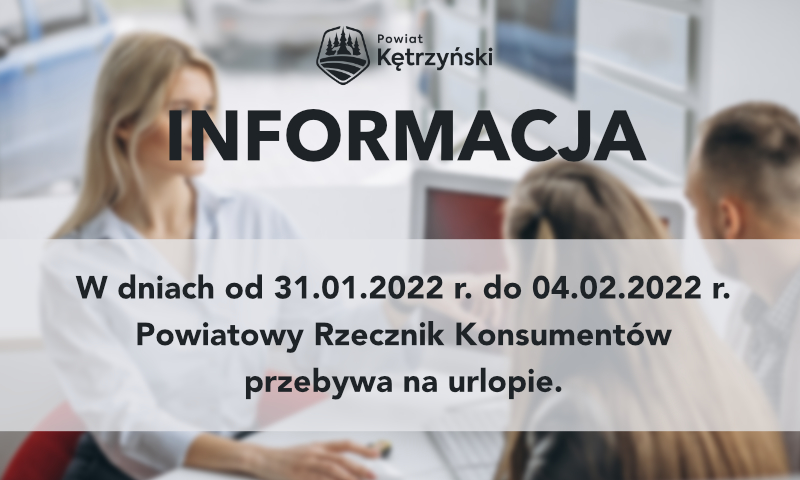 Uwaga!!! Urlop Powiatowego Rzecznika Konsumentów