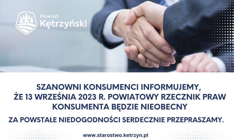 Komunikat ws. nieobecności Powiatowego Rzecznika Praw Konsumenta
